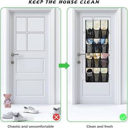 Retro Butterfly Over The Door/Wall Shoe Organizers,Space Saving Hanging Storage Holder,Hanging Shoe Organizer with 12 Mesh Large Pockets,Closet Rack for Home Bedroom Bathroom
