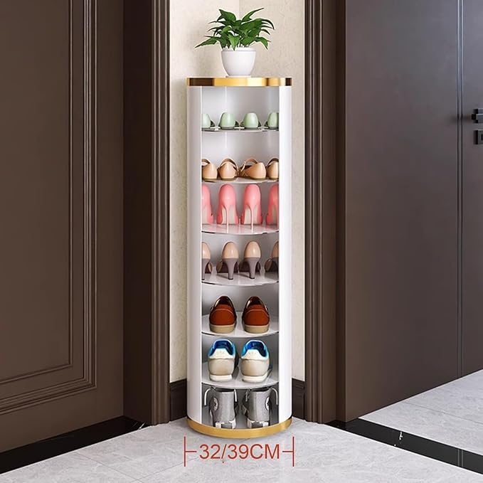 7-Tiers Round Metal Shoe Rack, 360° Rotation Shoe Storage Shelf Organizer for Entryway Living Room Hallway Shoe Cabinet
