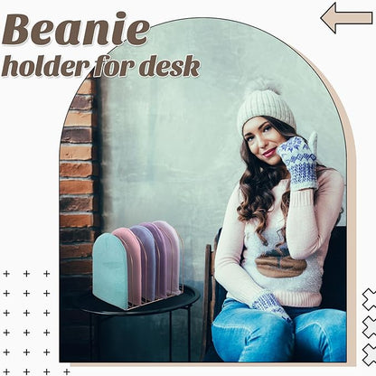 Hicarer Beanie Holder Organizer Metal Beanie Hat Display Stand Knitted Hat Storage Rack for Swimming Cap Display Vendors Home Entryway Tabletop Bedroom Closet Dresser Room Office(Muted Pink)