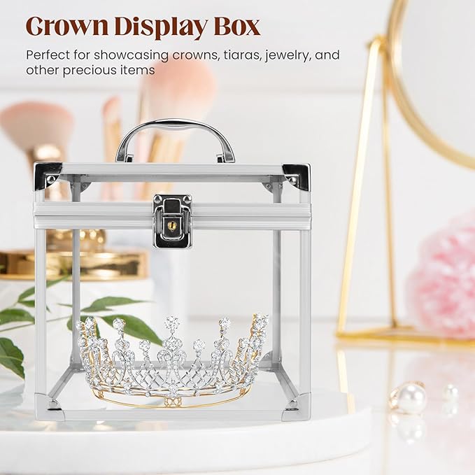 Crown Box 7.9 x 6.7 x 7.5inch, Clear Makeup Case,Cosmetic Organizer, Large Capacity Transparent Acrylic Artists Display Case for Vanity,Bathroom Counter or Dresser