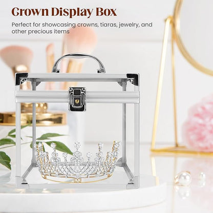 Crown Box 7.9 x 6.7 x 7.5inch, Clear Makeup Case,Cosmetic Organizer, Large Capacity Transparent Acrylic Artists Display Case for Vanity,Bathroom Counter or Dresser