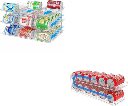 Can Organizer for Pantry Stackable AND Rolling Soda Can Dispenser for Refrigerator Soda Can Organizer