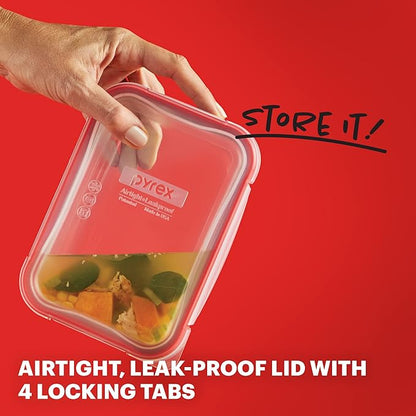 Pyrex Freshlock Glass Food Storage Container, Airtight & Leakproof Locking Lids, Freezer Dishwasher Microwave Safe, 8 Cup (Pack of 2)