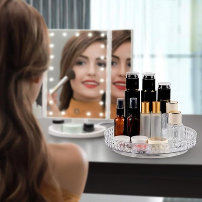 360 Clear Rotating Makeup Organize for Vanity,1 Tier Lazy Susan with Diamond Pattern, Large-Capacity Skincare Organizers Cosmetic Display Case Organizer for Dresser (Clear White, 1Tier)