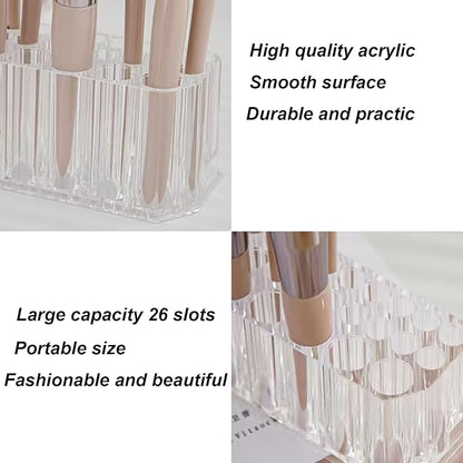 Clear Acrylic Lipstick Organizer Makeup Nail Brush Eyeliner Lip Liner Holder 26 Spaces Cosmetic Display Case
