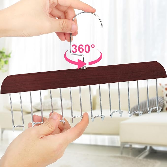 4Pcs Anti Slip Multi Hook Coat Racks,Bra Hangers for Closet Organizer with 8 Hooks 360 °Swivel Belt Hanger for Closet for Belt, Tie, Tank Top, Bra, Scarf (Brown)