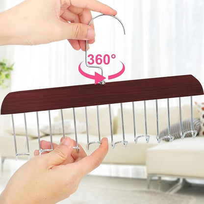 4Pcs Anti Slip Multi Hook Coat Racks,Bra Hangers for Closet Organizer with 8 Hooks 360 °Swivel Belt Hanger for Closet for Belt, Tie, Tank Top, Bra, Scarf (Brown)