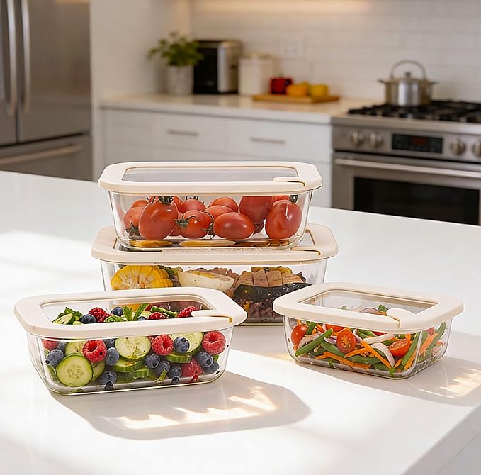 Urban Green Glass Food Storage Containers with Glass Lids, Microwave Safe Food Container Set, Aitight Meal Prep Container Set, LeakProof, 100% Plastic Free, 4 Pack