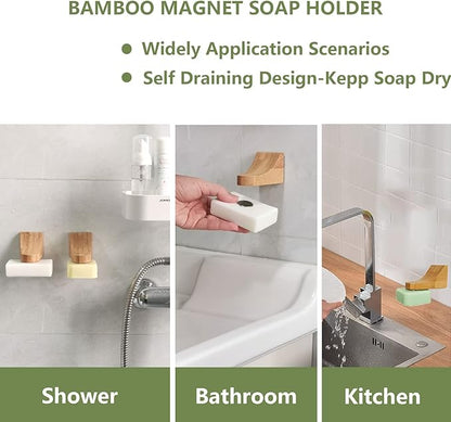 (2Sets)Bamboo Magnetic Bar Soap Holder For Shower Wall,Magnet Soap Saver For Bar Soaps Self Draining,Shower Storage for Soaps & Beard Shampoo Bars -No More Soggy Soaps,Soap Dish Dispenser Bath Kitchen