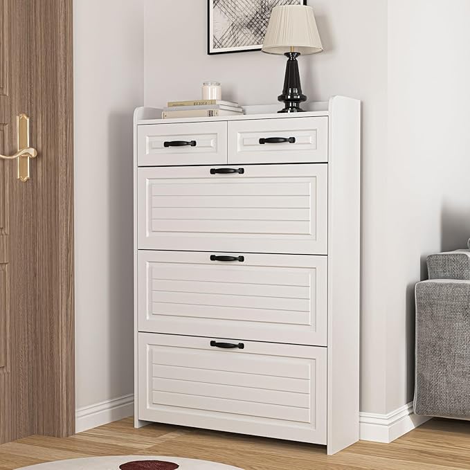 VERYKE Shoe Storage Cabinet for Entryway with 3 Flip Drawers and 2 Top Drawers,Large Shoe Rack Organizer Cabinet for Closet,Hallway