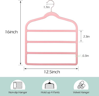 Velvet Pants Clothes Hanger Space Saving Non Slip Pants Shorts Hanger, Myfolrena Jeans Slack Trousers Hangers Multiple Velvet Hanger Closet Storage and Organization for Jeans,Scarf,Tie(Pink, 5)