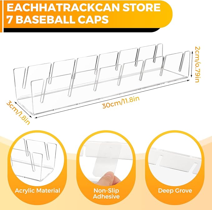 Clear Acrylic Hat Stand for Baseball Caps，Easy Setup for 14 Baseball Caps，Hat Racks for Bedroom, Closet, Dresser, Countertop, Display and Storage for Sports Hats, Collectibles (2-Pack)
