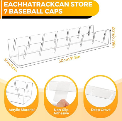 Clear Acrylic Hat Stand for Baseball Caps，Easy Setup for 14 Baseball Caps，Hat Racks for Bedroom, Closet, Dresser, Countertop, Display and Storage for Sports Hats, Collectibles (2-Pack)