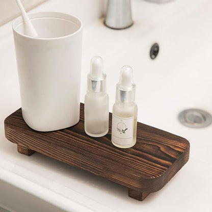 FLYIEE Wood Risers for Decor Display, Bathroom Counter Sink Decor, Dish Soap Tray Wood Tray for Kitchen Counter, Small Wooden Soap Stand, Wood Soap Pedestal, Soap Dispenser Stand Modern Farmhouse