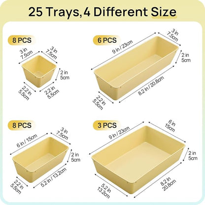 Vtopmart 25 PCS Plastic Drawer Organizers Set, 4-Size Versatile Bathroom and Vanity Drawer Organizer Trays, Storage Bins for Makeup, Bedroom, Kitchen Gadgets Utensils and Office