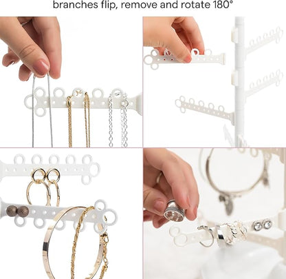 AllHungUp 12-Tier Wall Jewelry Organizer Wall Mounted Jewelry Organizer Necklace Holder Wall Mount Hanging Necklace Organizer Jewelry Hanger Wall Mounted Earring Holder Display Earring Organizer White