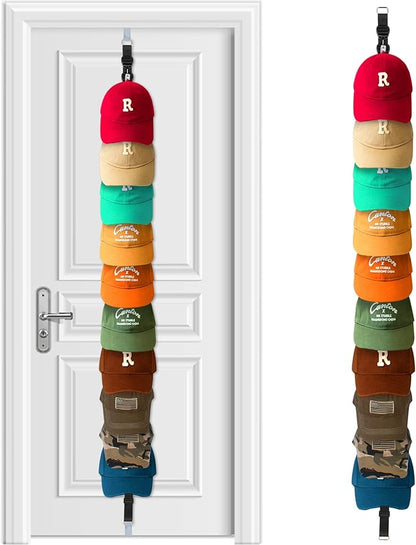 Hat Rack for Baseball Caps Hat Organizer Holder for Over The Door &Wall , 20 Clips Holds Up to 20-40 Caps, Hat Storage for Closet, Baseball Cap Rack for Wall Hanger, for Winter Beanie & Accessories