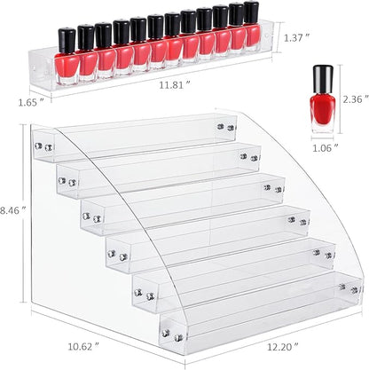 KINGROW Nail Polish Organizer Holder Rack 6 Layers Acrylic Display Shelf For Eyeglasses Essential Oils Ink Storage Holds Up to 96 Bottles (Fit 1-2oz Bottles)