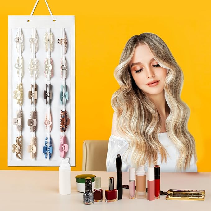 SMUK Hair Claw Clip Holder for Girls, Hanging Claw Clips Storage Organizer for Women, Hair Clip Stand Holder for Wall, Door, Closet, Big Claw Clip Display for Teen Girls