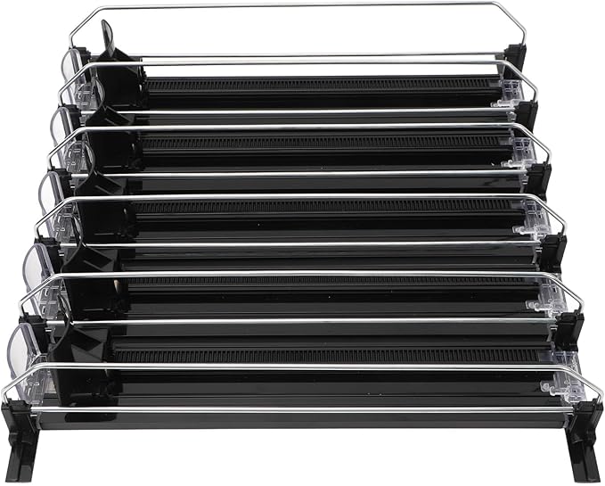 5pcs Fridge Drink Dispenser, Automatic Pusher Glide Self Pushing Soda Can Dispenser Water Bottle Drink Dispenser for Kitchen (Black)