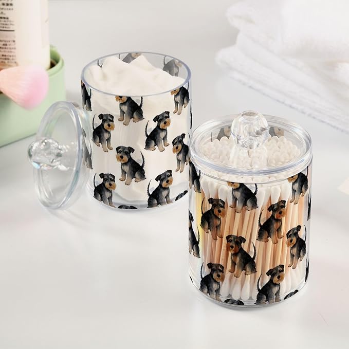 ALAZA 2 Pack Qtip Holder Cute Schnauzer, Cotton Swab Dispenser with Lid Bathroom Containers Canister Organizer Storage Jar