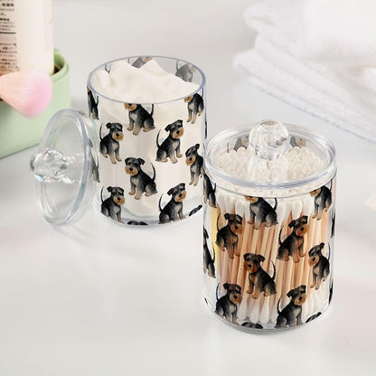 ALAZA 2 Pack Qtip Holder Cute Schnauzer, Cotton Swab Dispenser with Lid Bathroom Containers Canister Organizer Storage Jar