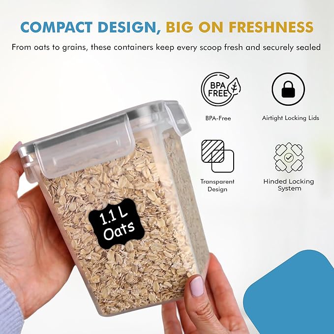 Shazo Flour Sugar Storage Containers Set of 3 (6L, 2.9L, 1.1L) Large Airtight Food Storage Containers with Lids, BPA-Free Plastic Container for Kitchen & Pantry Organizers, Cereal, Rice & Pasta