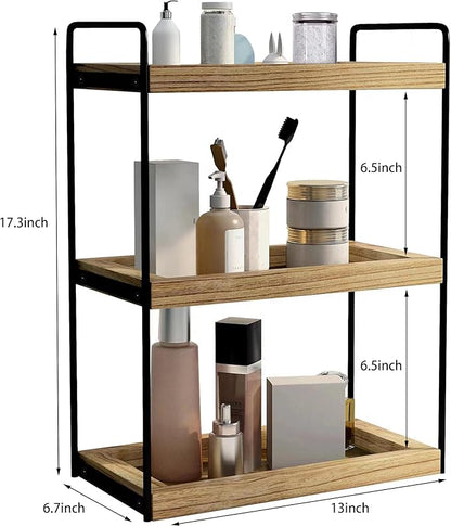 Dorhors 3 Tier Bathroom Counter Organizer,Countertop Bathroom Storage Shelf,Counter Tray and Vanity Organizer (Brown)