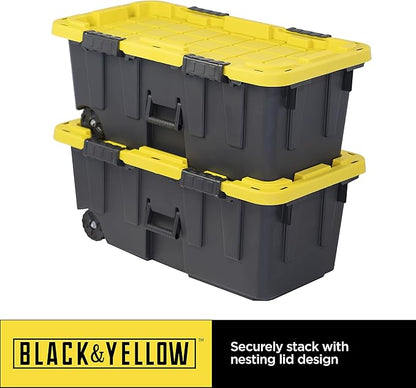 CX BLACK & YELLOW, 20-Gallon Heavy Duty Tough Storage Footlocker & Snap-Tight Lid, (13.4H x 18.2W x 32.3D), Weather-Resistant Design and Stackable Organization Tote [2 Pack]