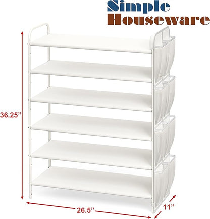Simple Houseware 6-Tier Shoe Rack Storage Organizer w/Side Hanging Bag, White