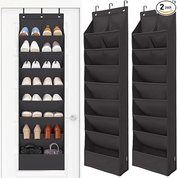 STORAGE MANIAC Over the Door Shoe Organizer Heavy-Duty Large Deep Pocket Hanging Shoe Organizer Shoe Rack Door Closet Shoe Organizer for Wall, Dorm & Narrow Door Storage Shoe Holder Black, 2 Pack