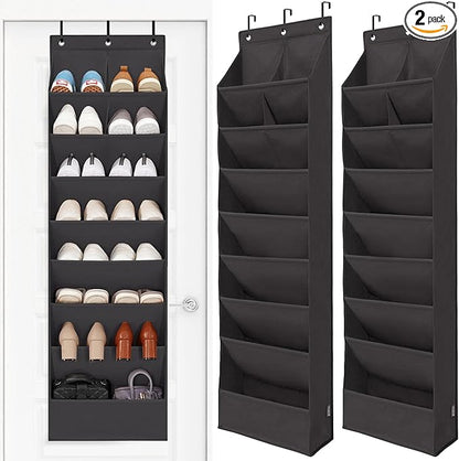 STORAGE MANIAC Over the Door Shoe Organizer Heavy-Duty Large Deep Pocket Hanging Shoe Organizer Shoe Rack Door Closet Shoe Organizer for Wall, Dorm & Narrow Door Storage Shoe Holder Black, 2 Pack