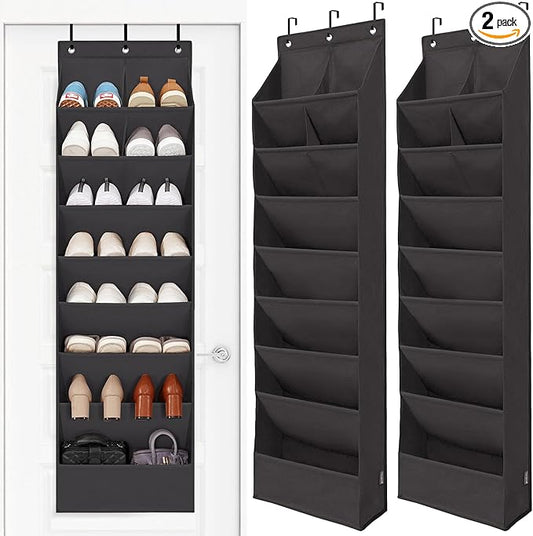 STORAGE MANIAC Over the Door Shoe Organizer Heavy-Duty Large Deep Pocket Hanging Shoe Organizer Shoe Rack Door Closet Shoe Organizer for Wall, Dorm & Narrow Door Storage Shoe Holder Black, 2 Pack