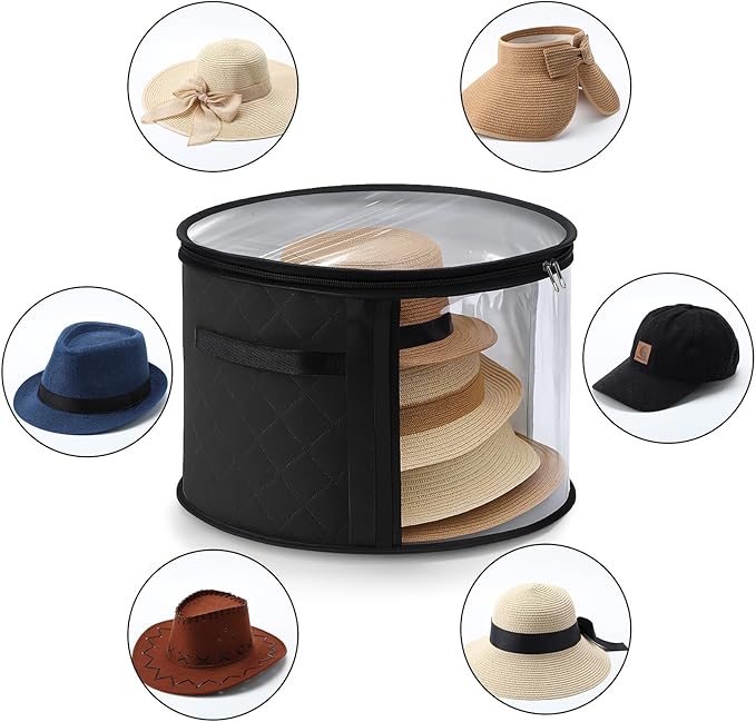AceOrbit 2 Pcs Oversized Clear Hat Storage Box for Women 16.5 x 10.4 Inch Cowboy Hat Storage Box with Lid Hats Bags for Travel Holds up to 7 Caps (Black,Classic Style)