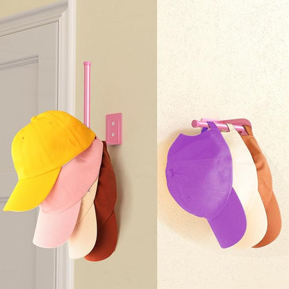 Durmmur 2 Pack Hat Racks for Baseball Caps, Stainless Steel Hat Organizer for Baseball Cap, Hat Holder Storage Organizer, Hat Hanger Strong Adhesive/Wall Drilled for Door, Bedroom, Closet(Pink 6 in)
