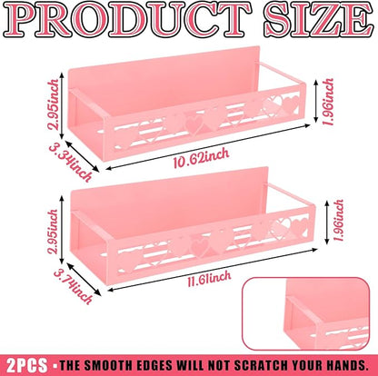 Beeveer 2 Pack Heart Magnetic Spice Rack for Refrigerator Metal Magnet Basket Shelf for Fridge Seasoning Storage Organizers Home Decor Kitchen Accessories (Pink)