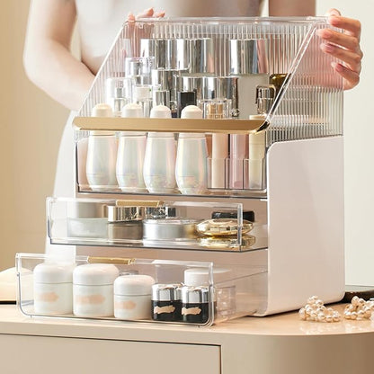 Omeily Large Makeup Organizer Countertop Vanity Organizer Cosmetic Organizer Makeup Storage Box Bathroom Counter Organizer Perfume Skincare Organizers Gift Women Girls Clear Design Easy Visibility