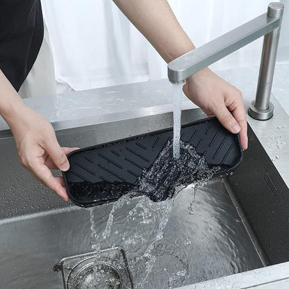 MicoYang Silicone Bathroom Soap Dishes with Drain Spout-Bathroom and Kitchen Sink Organizer,Sponge Holder,Dish Soap Tray,Perfect for Dispenser,Scrubber,Bottle,Cup on Sink or Counter-Black 12"×4"