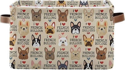 French Bulldog Pattern Rectangle Storage Bin, 15 x 11 x 9.5 in, Collapsible Organizer Storage Basket for Home Décor