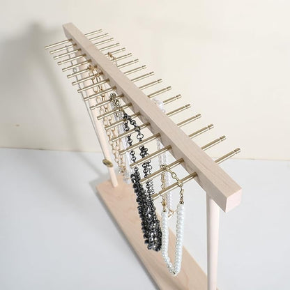 Large necklace hanger shelf with 17 copper bars, Wooden jewelry storage organizer rack for hanger necklace bracelet, necklace display stand for boutique store【Marple】