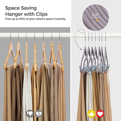HOUSE DAY Velvet Hangers with Adjustable Clips 30 Pack, Non-Slip Suit Organizer with 360° Hook - Heavy Duty Hanger for Pants, Skirts, Blouses, Dresses - Outfit Hangers All-Season Space Saver (Grey)