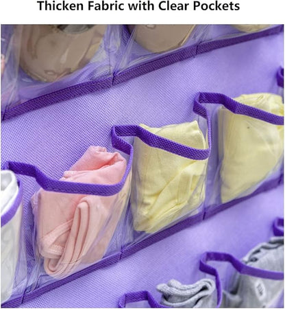 Hanging Baby Shoes Organizer Baby Headband Holder Closet Organizer for Baby Bow Socks Underwear with 30 Clear Pockets (PURPLE)