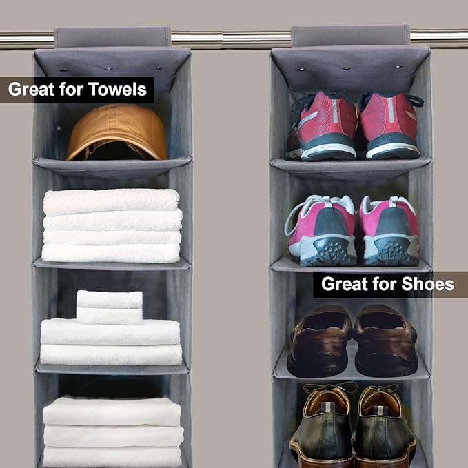Perfect Curve 11-Pocket Hanging Baseball Hat Organizer - Gray Hat Storage Rack for Closet, Holds Up to 100 Caps. Also store shoes or sneakers or towels. Multiple uses.