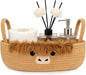 Toilet Highland Cute Cow Paper Basket–Oval Woven Bathroom Organizer Toilet Tank Storage Basket, Decorative Shelves Rope Cotton Bin with Handles, Wedding Empty Towel Paper Holder,13"D x 7.48"H