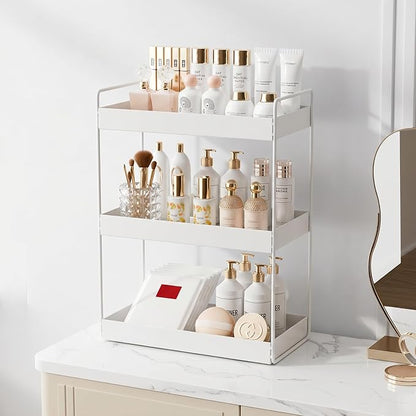 Elsjoy 3-Tier Bathroom Countertop Organizer, White Vanity Tray for Cosmetic & Makeup, Metal Organizer Shelf Counter Storage Rack for Kitchen, Bathroom Toiletries