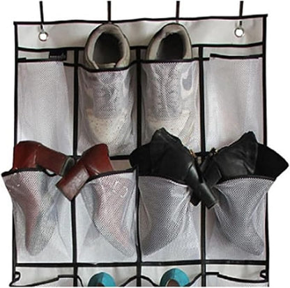 Over The Door Shoe Organizers, 24 Large Pockets Mesh Hanging Shoe Rack Non Woven Folding Hanging Shoe Holder Multipurpose Storage Bag for Door
