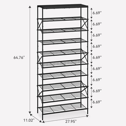 IBUYKE 10 Tier Shoe Rack, Large Capacity Shoe Storage Organizer for 40 Pairs of Shoes, Metal Shoe Storage Rack with Shelf for Entryway Hallway Closet Garage, Black TXJ010B