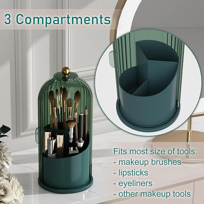GAXmi Makeup Brush Holder with Lid Cosmetic Tools Organizer 360 Rotating Waterproof Dustproof Beauty Brushes Storage for Vanity, All Green | with Lid, 360 Rotating, Waterproof, Dustproof, for Vanity
