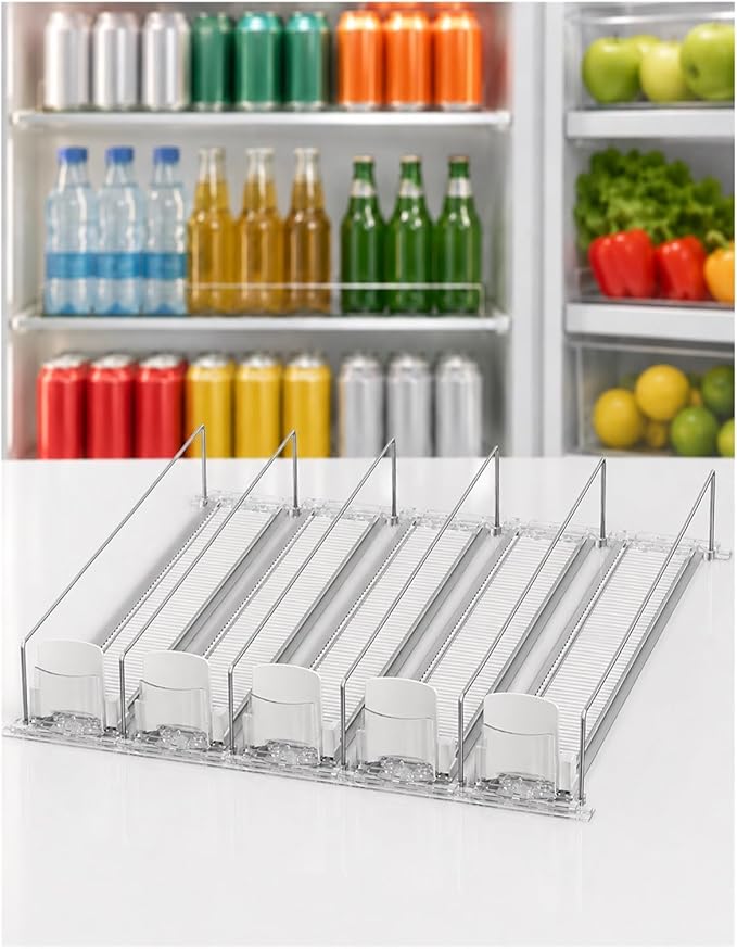 Adjustable Can Organizer for Fridge, Sliding Beverage Rack, Self-Feed Drink Storage, Front Shelf Display, Bottle and Can Holder(440 mm,5 pcs)