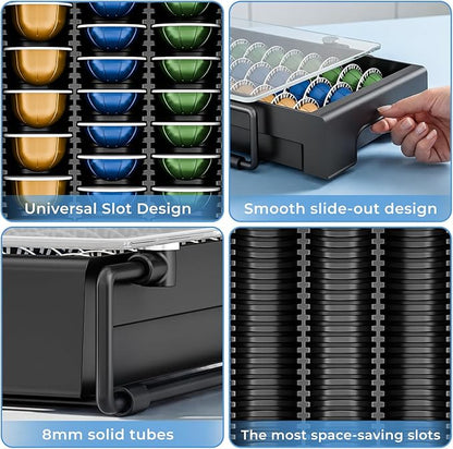 EVERIE Crystal Tempered Glass Organizer Drawer Holder Compatible with Nespresso Vertuo Capsules, Compatible with 21 Big or 30 Small Vertuoline Pods, NP01S